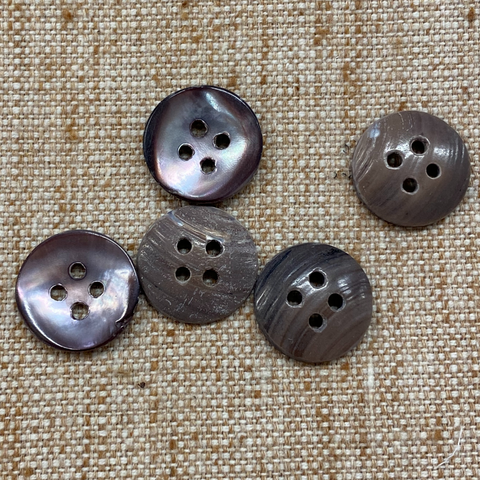 Grey Shell Buttons 1/2 (24L or 15mm) - 4 holes - 5 PACK
