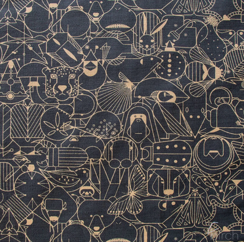 Charley Harper Iconic Bark Cloth - End Paper Cast Iron