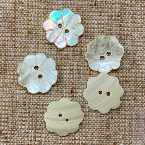 White Shell Buttons - Flower, Large - 5 PACK