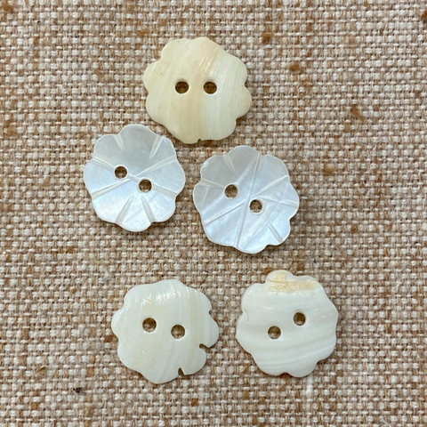 White Shell Buttons - Flower, Small - 5 PACK