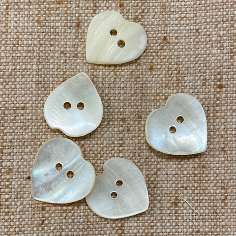 White Shell Buttons - Heart - 5 PACK