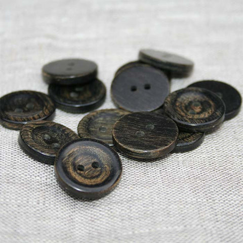 Slight Bevel / Flat Back Wooden Button in Black Finish | HoneyBeGood