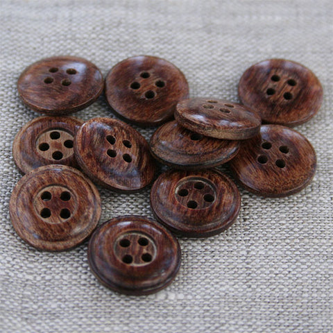 Brown Wooden Buttons - 25mm (1 inch) - 4 Holes - Carved Square Middle -  Round S